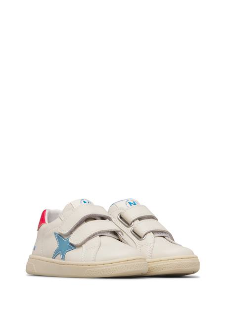 Baskets en cuir pinn vl. Blanc-bleu clair-rouge 2 - vertbaudet enfant 