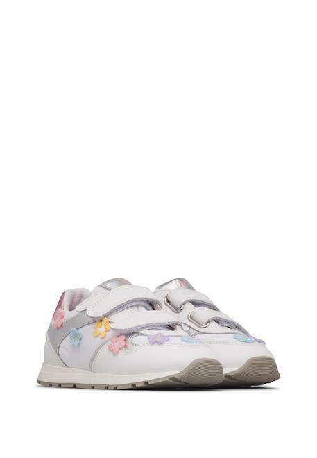 Sneakers en cuir et tissu avec fleurs Lucy vl. Blanc- 2 - vertbaudet enfant 