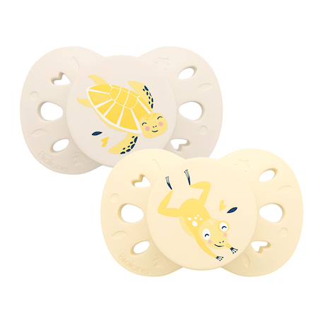 Sucette anatomique animaux - 0-6 mois - lot de 2 Bleu + beige+Jaune + beige+Vert + beige 7 - vertbaudet enfant 