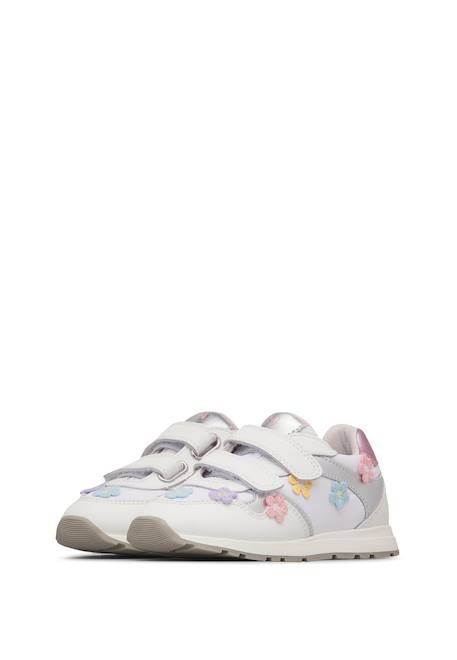 Sneakers en cuir et tissu avec fleurs Lucy vl. Blanc- 5 - vertbaudet enfant 