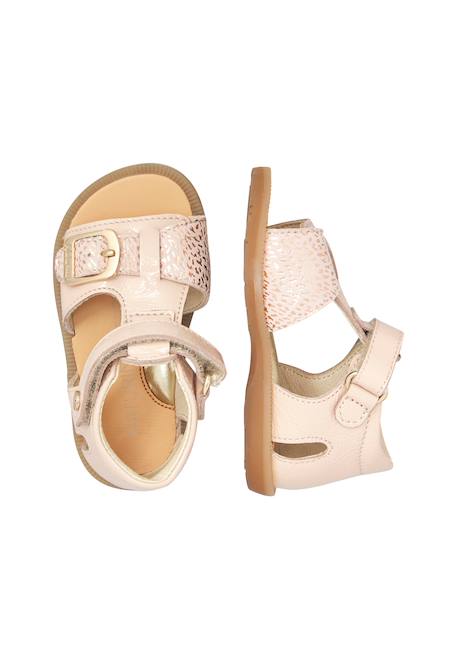 Sandales en cuir et en daim quarzo Blanc crème-+Rose poudré- 9 - vertbaudet enfant 