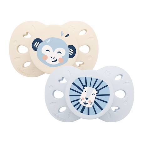 Sucette anatomique animaux - 6-18 mois - lot de 2 Bleu + beige+Jaune + beige+Vert + beige 1 - vertbaudet enfant 