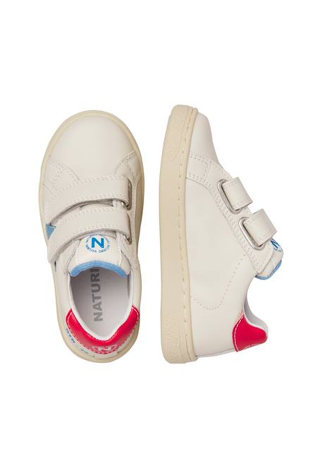 Baskets en cuir pinn vl. Blanc-bleu clair-rouge 4 - vertbaudet enfant 