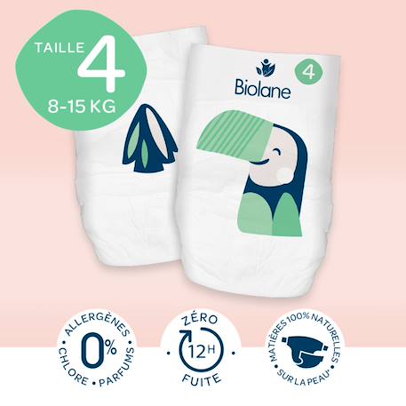 Couches culottes écologiques taille 4 de 8 à 15kg - 42 couches Blanc 3 - vertbaudet enfant 