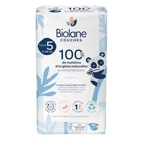 Couches écologiques taille 5 de 11 à 25kg - 40 couches Blanc 2 - vertbaudet enfant 
