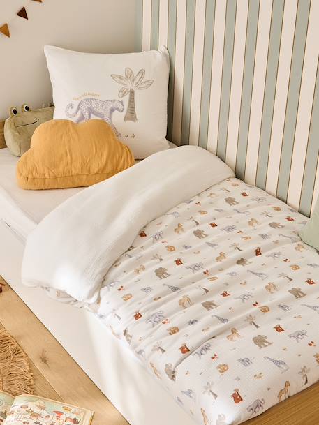 Parure housse de couette et taie d'oreiller MISSION SAFARI en gaze de coton, avec coton recyclé écru 1 - vertbaudet enfant 