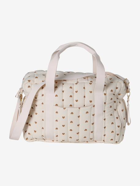 Sac à langer COLINA gaze de coton blanc imprimé+cappuccino+Teddy 1 - vertbaudet enfant 