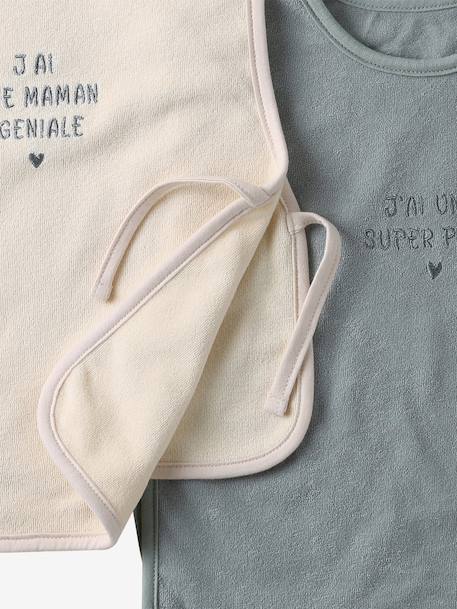 Lot 2 bavoirs tablier bébé ficelle+noisette+sauge 14 - vertbaudet enfant 
