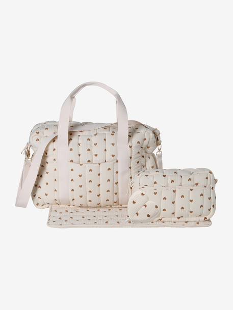 Sac à langer COLINA gaze de coton blanc imprimé+cappuccino+Teddy 2 - vertbaudet enfant 