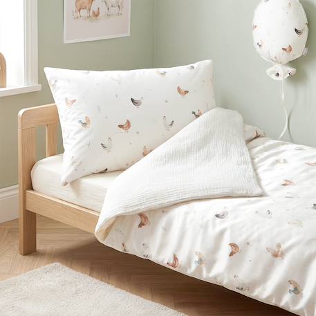 Parure de lit réversible gallina Écru – motif poules champêtre 2 - vertbaudet enfant 
