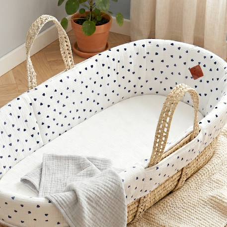 Habillage couffin panier moïse gaze de coton lovio Imprimé coeurs+Imprimé coeurs 6 - vertbaudet enfant 