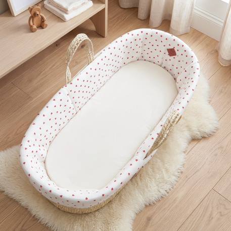 Habillage couffin panier moïse gaze de coton lovio Imprimé coeurs+Imprimé coeurs 2 - vertbaudet enfant 