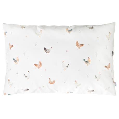 Taie d'oreiller en satin de coton réversible gallina Écru – motif poules champêtre 1 - vertbaudet enfant 