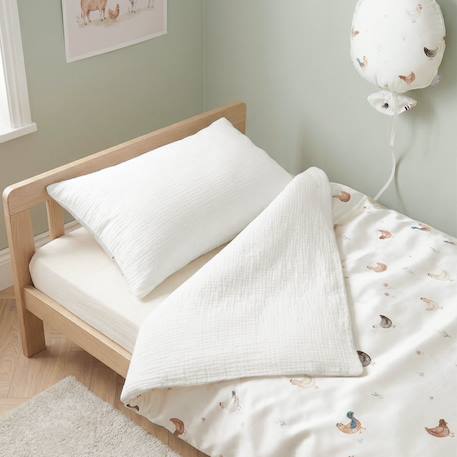 Taie d'oreiller en satin de coton réversible gallina Écru – motif poules champêtre 4 - vertbaudet enfant 