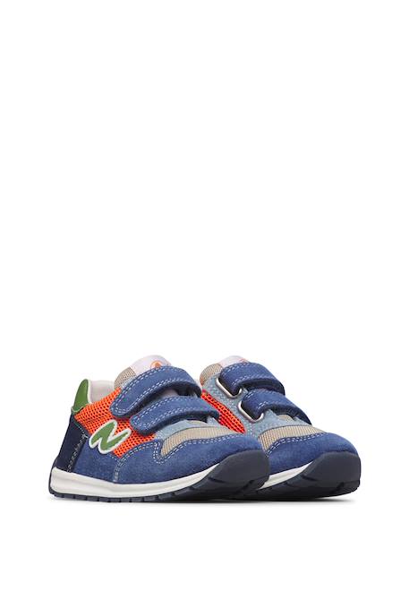 Sneakers en cuir et tissu sammy 3 vl. Bleu-orange+Céleste-jaune+Rouge-vert 2 - vertbaudet enfant 