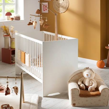 Chambre complète bébé avec lit à barreaux, commode à langer et armoire 2 portes - basic Blanc+Blanc/gris+Blanc/rose 2 - vertbaudet enfant 