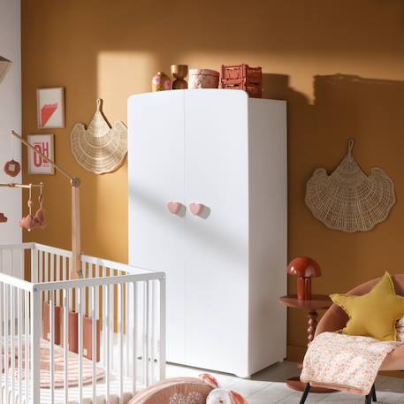 Chambre complète bébé avec lit à barreaux, commode à langer et armoire 2 portes - basic Blanc+Blanc/gris+Blanc/rose 16 - vertbaudet enfant 