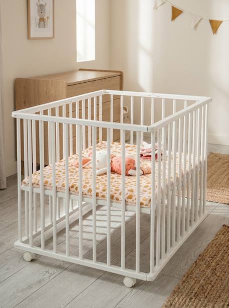 Parc bébé pliant 75x100cm avec roulettes et fond réglable - petit mobilier Blanc+Marron 1 - vertbaudet enfant 
