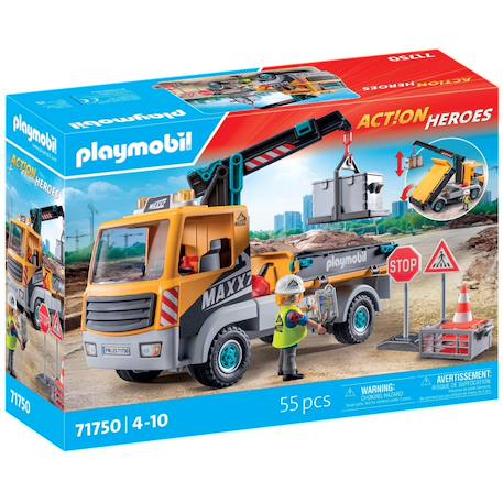 Action heroes camion de chantier avec grue et ouvrier et accessoires 71750 Multicolore 2 - vertbaudet enfant 