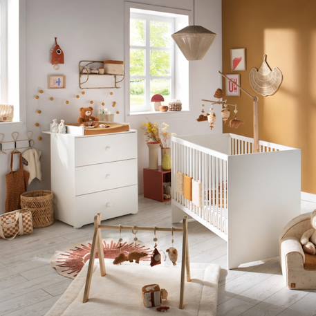 Chambre complète bébé avec lit à barreaux et commode à langer - basic Blanc+Blanc/gris+Blanc/rose 1 - vertbaudet enfant 