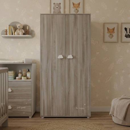 Armoire 2 portes en bois - smile Beige+Gris 5 - vertbaudet enfant 