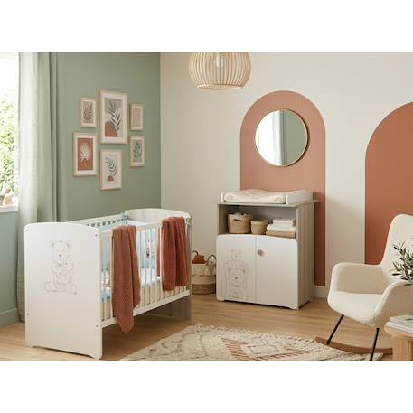 Lit bébé sérigraphié taupe en bois - teddy Blanc 3 - vertbaudet enfant 