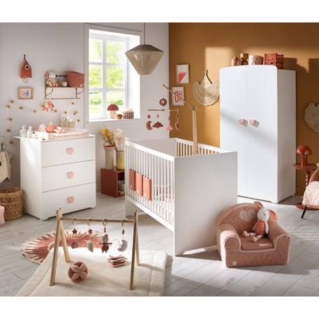 Chambre complète bébé avec lit à barreaux, commode à langer et armoire 2 portes - basic Blanc+Blanc/gris+Blanc/rose 13 - vertbaudet enfant 