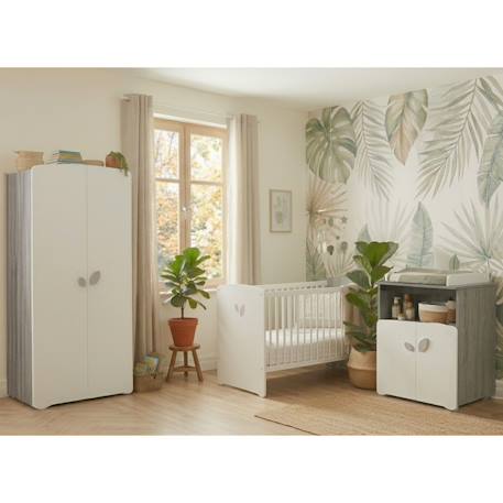 Chambre trio lit et commode à langer en bois - leaf Blanc 1 - vertbaudet enfant 