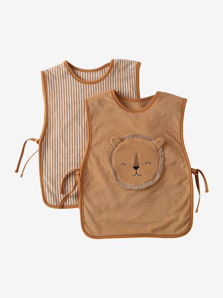 Lot 2 bavoirs tablier bébé ficelle+noisette+sauge 6 - vertbaudet enfant 