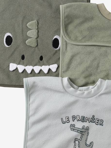 Lot de 3 bavoirs animaux à enfiler écru+sauge 12 - vertbaudet enfant 