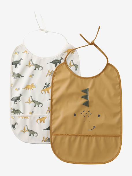 Lot 2 bavoirs ronds plastifiés moutarde+noisette 1 - vertbaudet enfant 