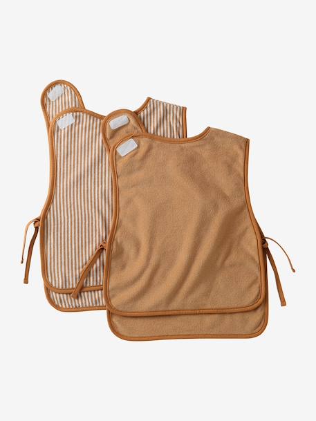 Lot 2 bavoirs tablier bébé ficelle+noisette+sauge 10 - vertbaudet enfant 