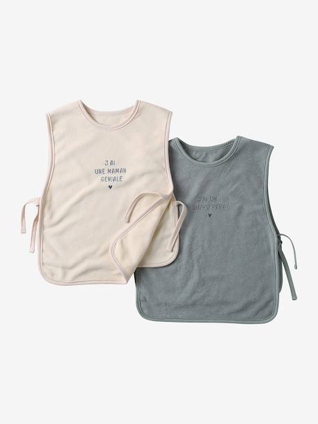 Lot 2 bavoirs tablier bébé ficelle+noisette+sauge 11 - vertbaudet enfant 