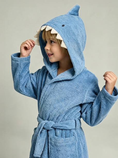 Peignoir enfant REQUIN personnalisable, avec coton recyclé bleu 1 - vertbaudet enfant 