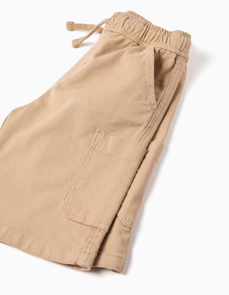 Short cargo en sergé avec cordon de serrage Beige+Vert foncé 4 - vertbaudet enfant 