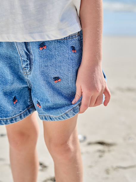 Short fille brodé bleu moyen+rose+vert sauge 2 - vertbaudet enfant 