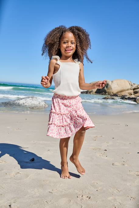 Jupe short fille en jersey écru+rose pâle 4 - vertbaudet enfant 