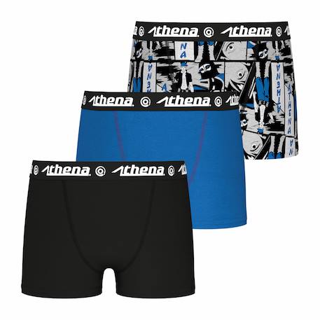 Lot de 3 boxers garçon trio pop Noir-bleu imprimé+Noir-gris-orange imprimé+Noir-print-menthe 2 - vertbaudet enfant 