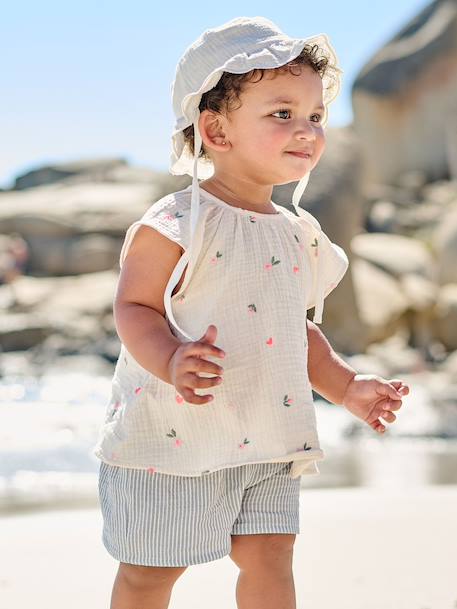 Short bébé fille en gaze de coton rayé bleu 5 - vertbaudet enfant 