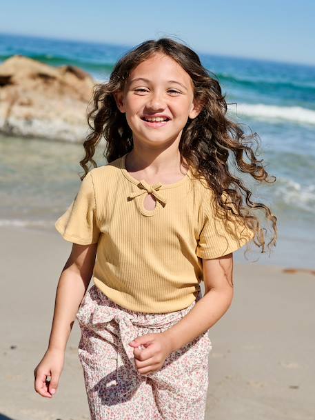 T shirt fille noeud fantaisie jaune+rayé bleu 2 - vertbaudet enfant 