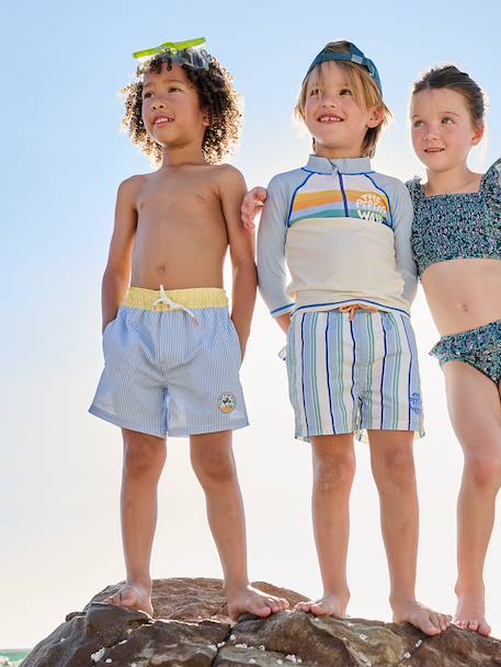 Maillot de bain garçon bleu+Rayé vert d'eau/blanc 1 - vertbaudet enfant 