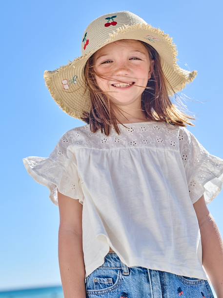 Fille-T-shirt fille manches détails brodés