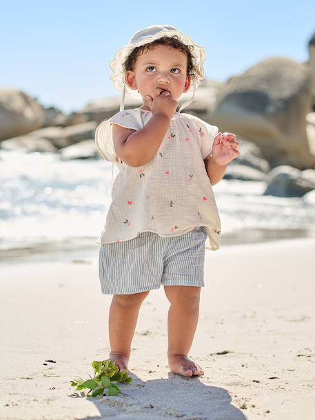 Short bébé fille en gaze de coton rayé bleu 1 - vertbaudet enfant 