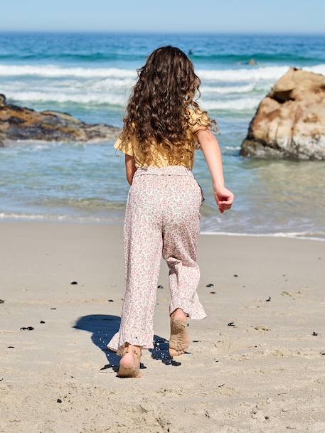 Pantacourt fille volanté gaze de coton blanc imprimé+bleu imprimé 8 - vertbaudet enfant 