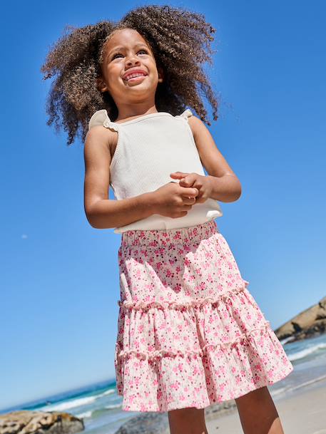 Jupe short fille en jersey écru+rose pâle 10 - vertbaudet enfant 