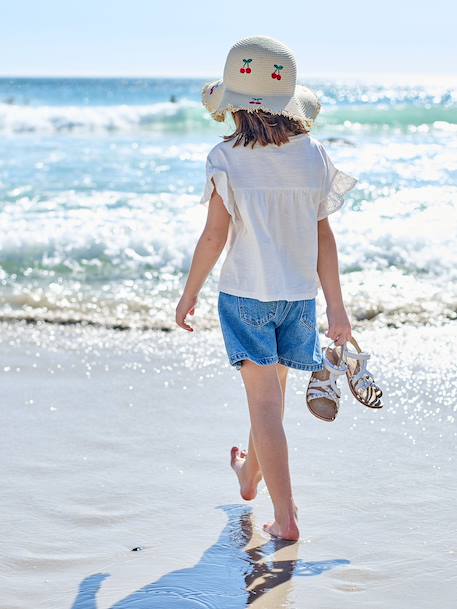 Short fille brodé bleu moyen+rose+vert sauge 7 - vertbaudet enfant 