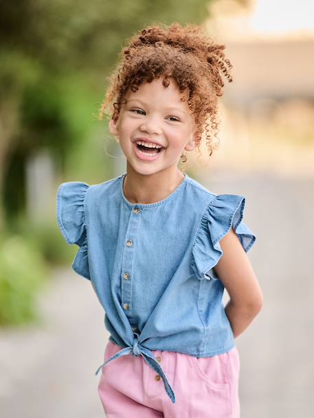 Blouse denim manches volantées bleu clair 1 - vertbaudet enfant 
