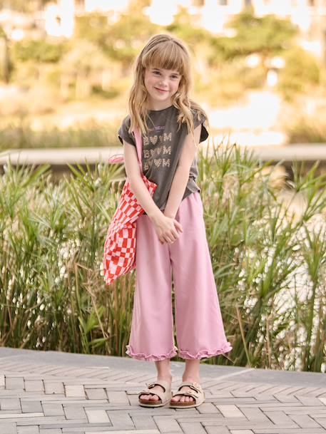 Pantacourt large fille lyocell kaki+lilas 7 - vertbaudet enfant 