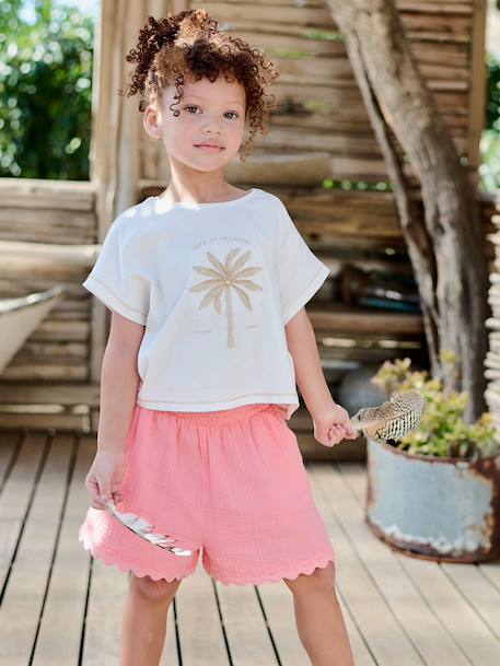 T-shirt manches courtes fille écru 2 - vertbaudet enfant 