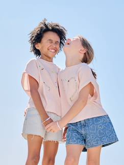 -Short fille denim à motifs